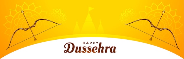 Free vector indian happy dussehra festival yellow banner design