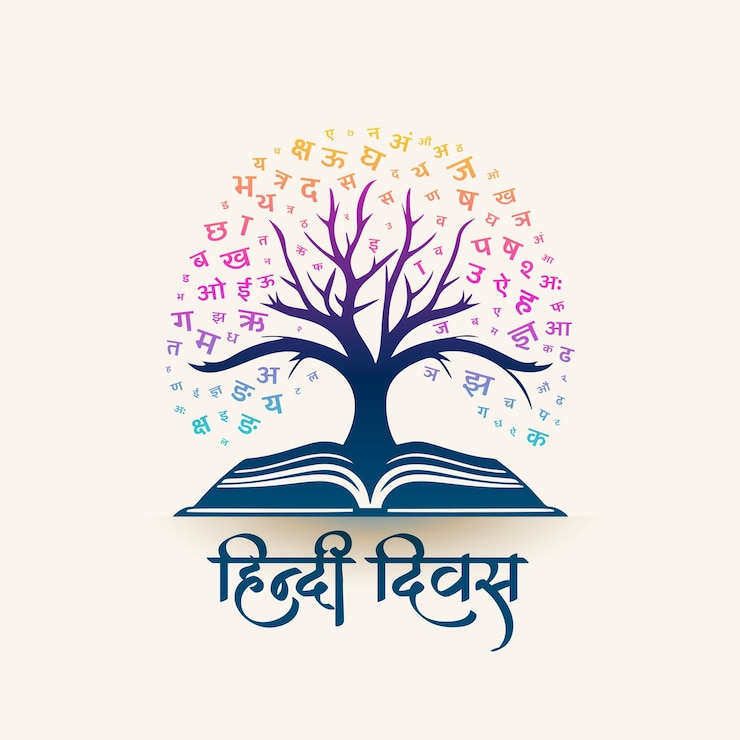 मुफ़्त वेक्टर indian hindi diwas creative poster with letter tree and book vector