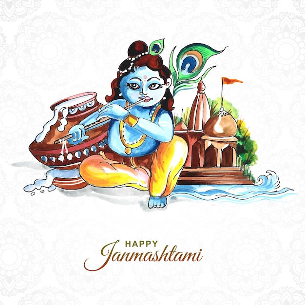 ジャンマシュタミのお祝いカードの背景のインドのヒンドゥー教の祭り