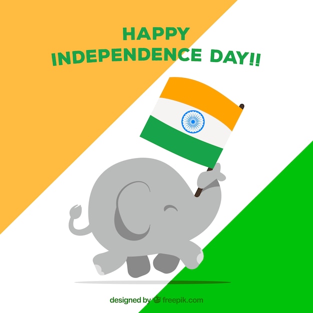 無料ベクター かわいい象とインドの独立日の背景