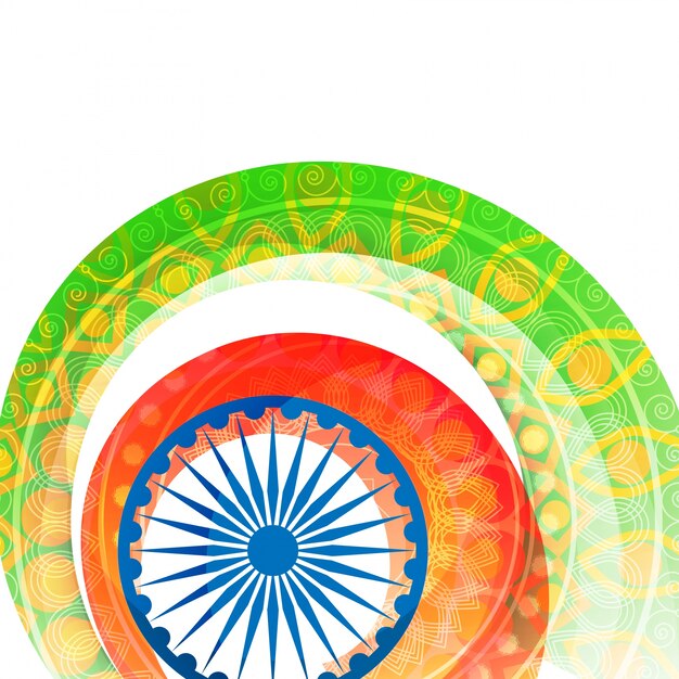  Indian Independence Day background with floral design decorated flag colors stripes and Ashoka Wheel or Chakra. 