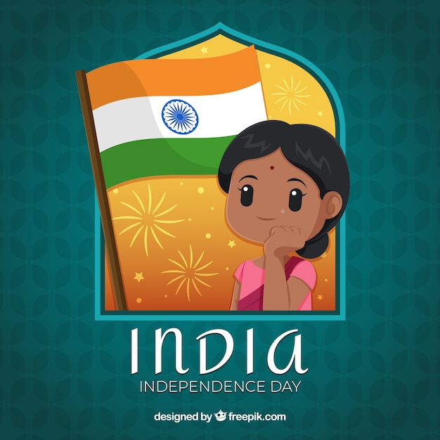 Free vector indian independence day background with girl