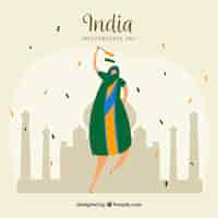 Free vector indian independence day background with person celebrating