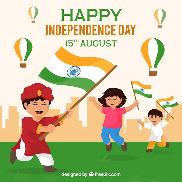 Indian independence day background with playing kids