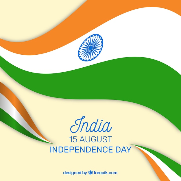 Free vector indian independence day background with wavy flags