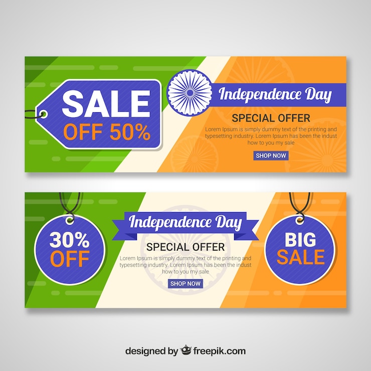 मुफ़्त वेक्टर indian independence day sale banners with labels