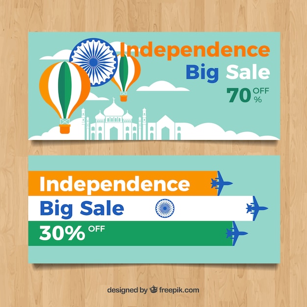 Free vector indian independence day sale banners