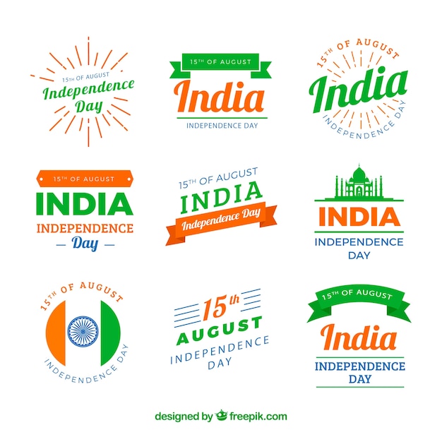 Free vector indian independence labels