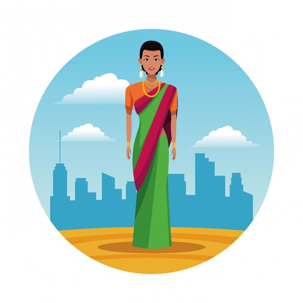 Indian india woman round icon cartoon