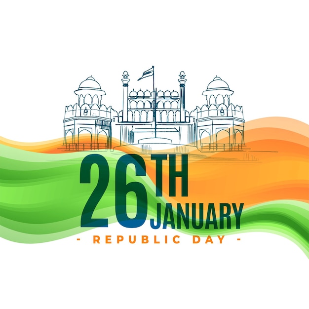 Free vector indian monument red fort design for republic day celebration