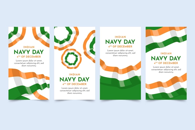 Free vector indian navy day instagram story collection