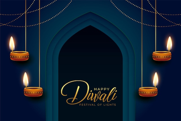 Free vector indian religious diwali festival background with hanging diya