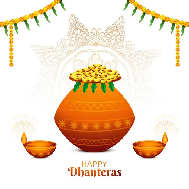 냄비 배경에 금화에 인도 종교 축제 행복 dhanteras