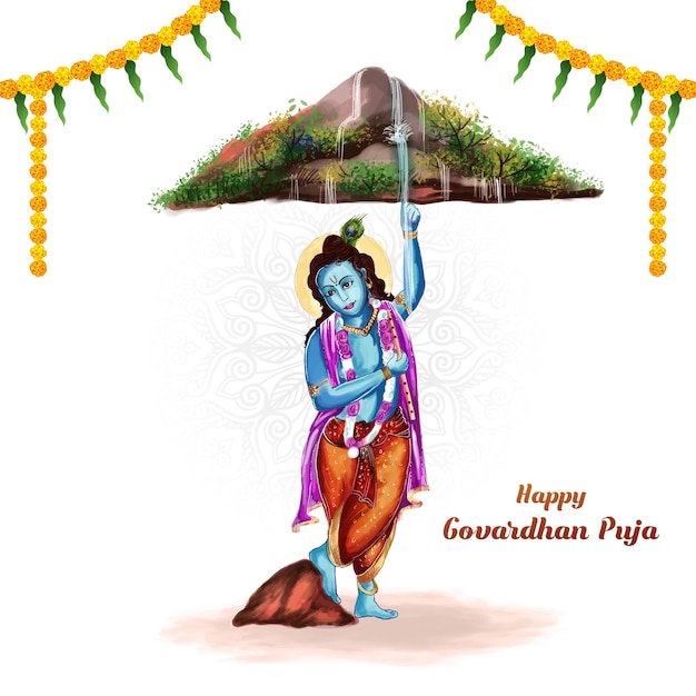 Free vector indian religious festival happy govardhan puja celebration background