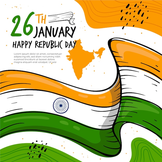 Free vector indian republic day colorful drawing