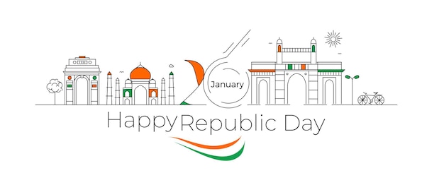 Индийская республика день концепция с текстом 26 января. Векторная иллюстрация Дизайн.