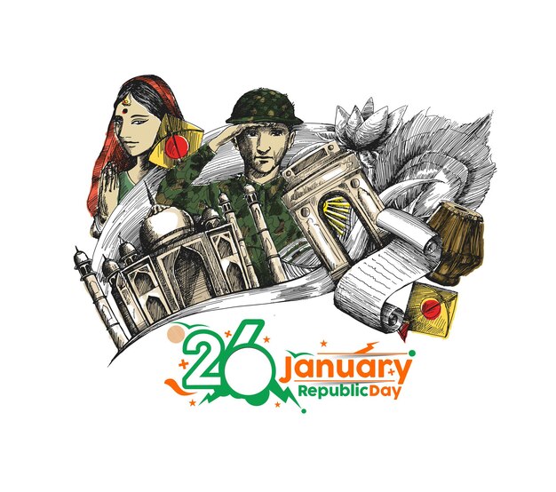 1월 26일 텍스트가 있는 인도 공화국의 날 개념.