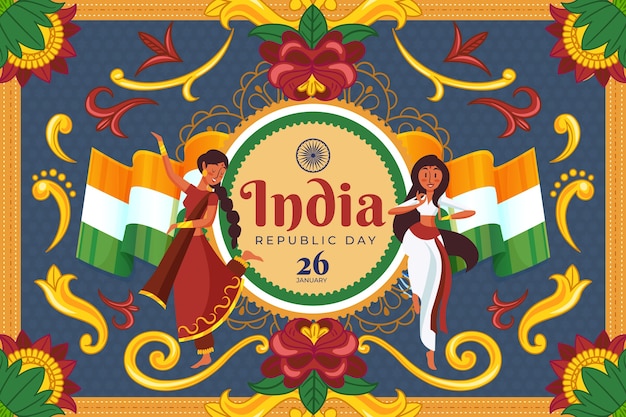 Indian republic day in flat design with dancers