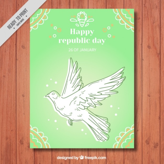 Free vector indian republic day greeting with dove sketch