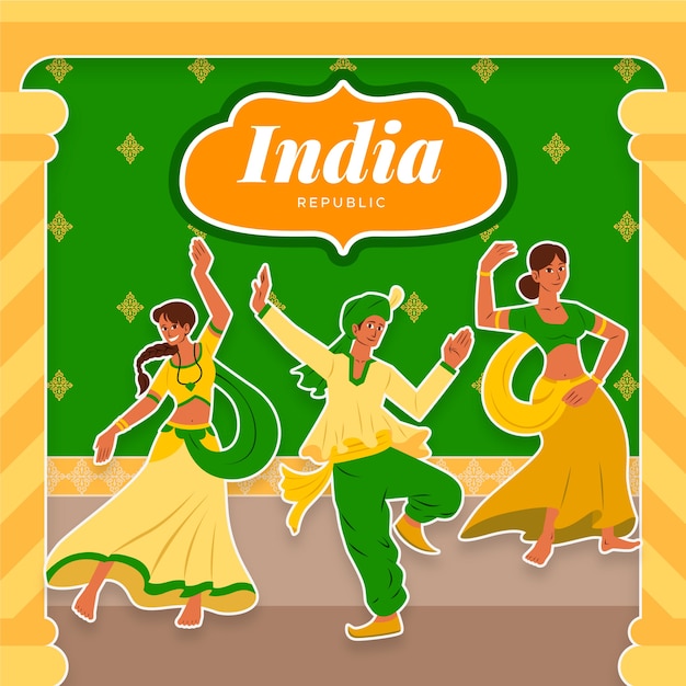 Free vector indian republic day with dancers