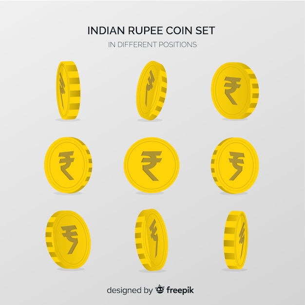 Vettore gratuito set di monete rupia indiana