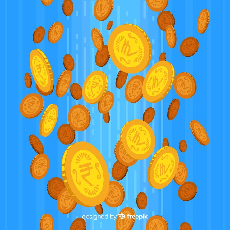 Free Vector indian rupee coins falling background