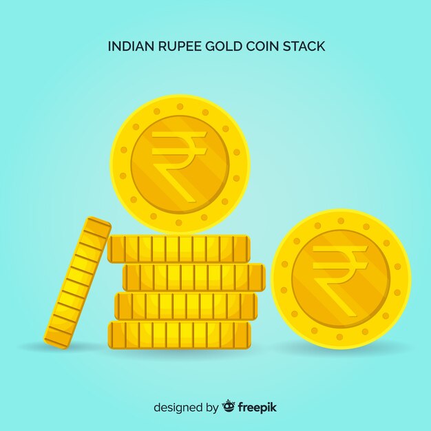 Indian rupee gold coin stack