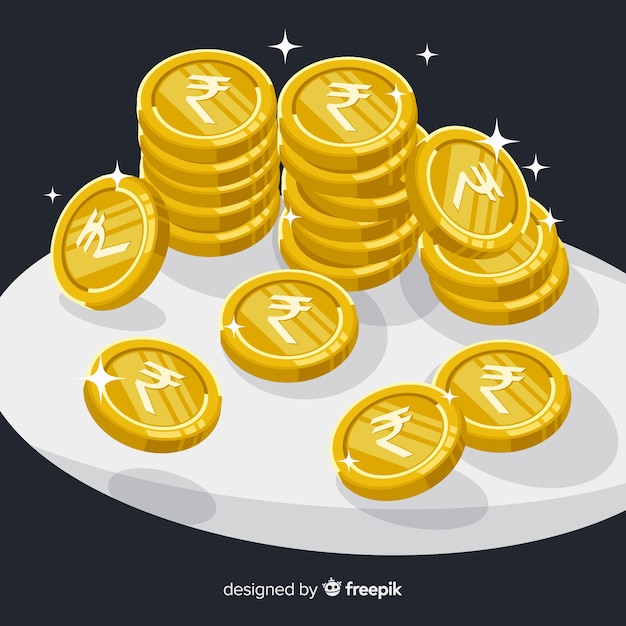 Indian rupee gold coin stack