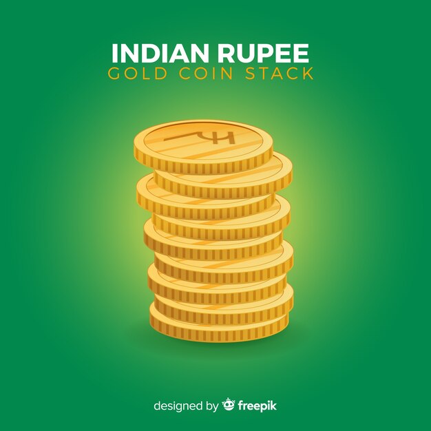 Indian rupee gold coin stack