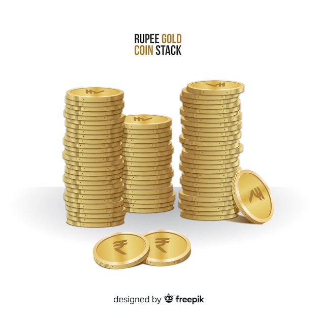 Indian rupee gold coin stack