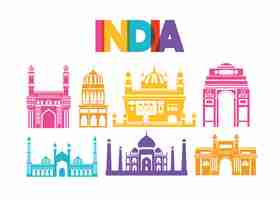 Free vector indian set temples architecture