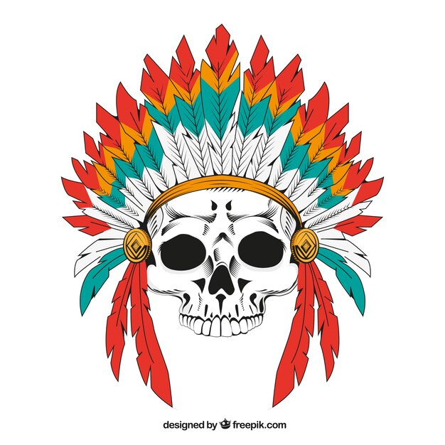 Indian skull background with feathers