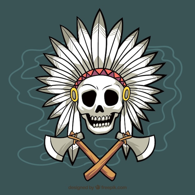 Indian skull background with hand drawn axes
