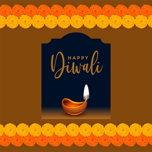 Indian style happy diwali flower and diya wishes card