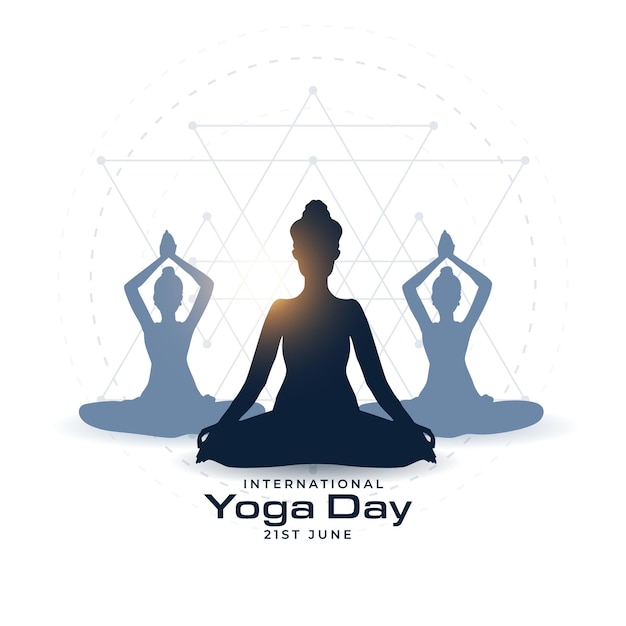 Vettore gratuito sfondo della giornata mondiale dello yoga a tema indiano con silhouette femminile