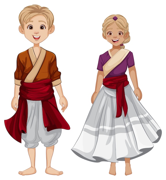 Free vector indian traditional dress couple cartoon illustration