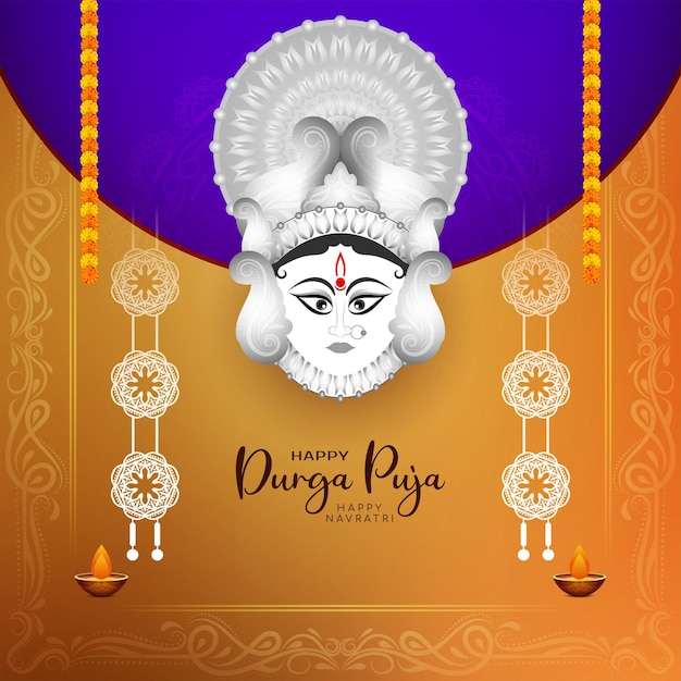 Indian traditional happy durga puja and happy navratri celebration background