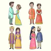 Free vector indian wedding character collection theme