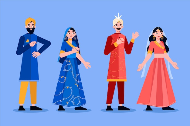 Free vector indian wedding character collection