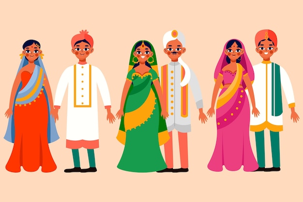 Free Vector indian wedding character collection