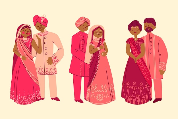 Free vector indian wedding character collection