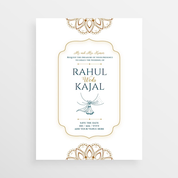 Free vector indian wedding invitation card in simple style