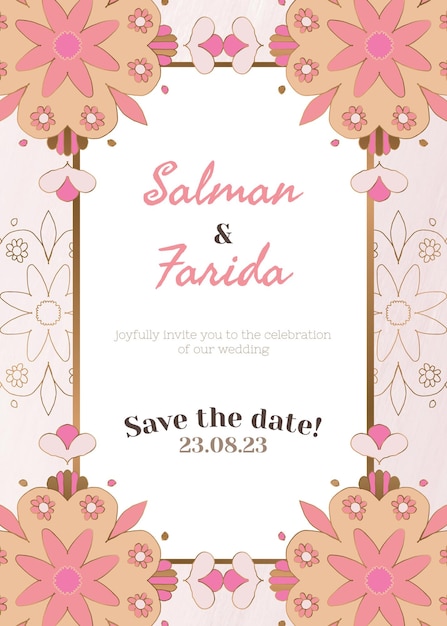 Free vector indian wedding invitation card template vector