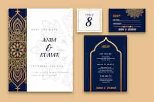 Free vector indian wedding stationery collection