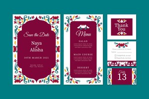 Free vector indian wedding stationery collection