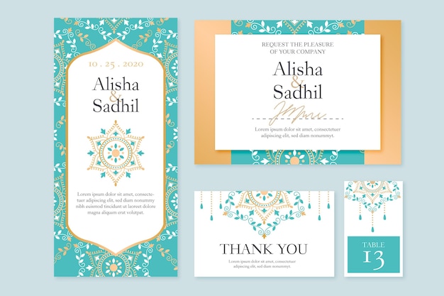 Free vector indian wedding stationery collection