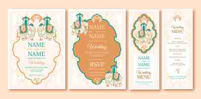 Free vector indian wedding stationery collection