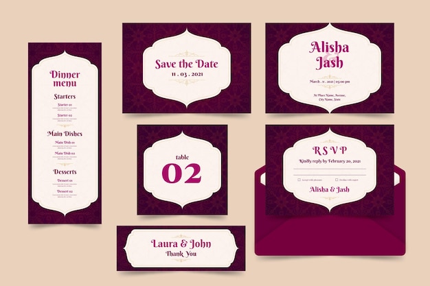 Indian wedding stationery template set