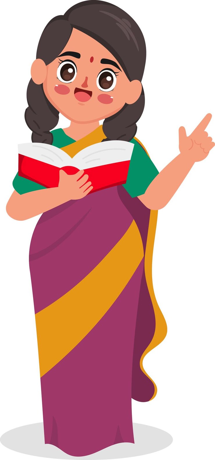 मुफ़्त वेक्टर indian woman pose reading a book to teaching cartoon teacher indian character