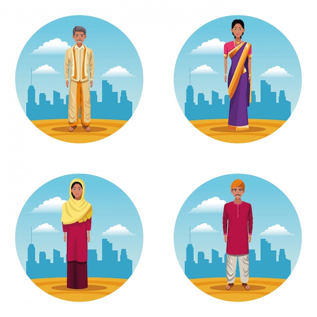 Free vector indian women and men indian people